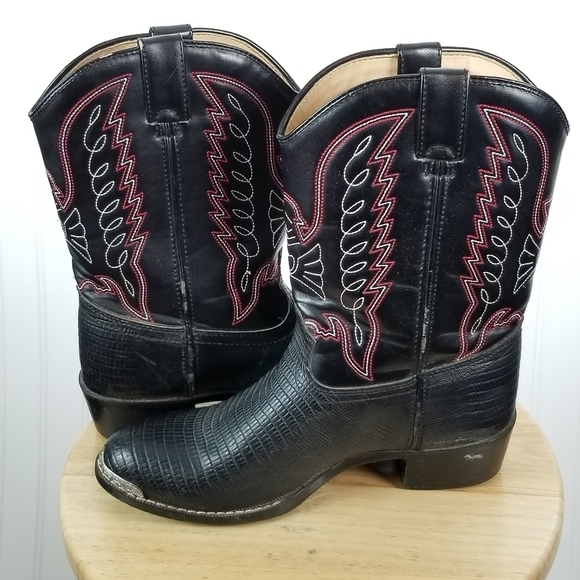 Durango Cowboy Boots Kids Size 5.5 D Lizard Print Black Western Festival Stitch - Picture 4 of 16